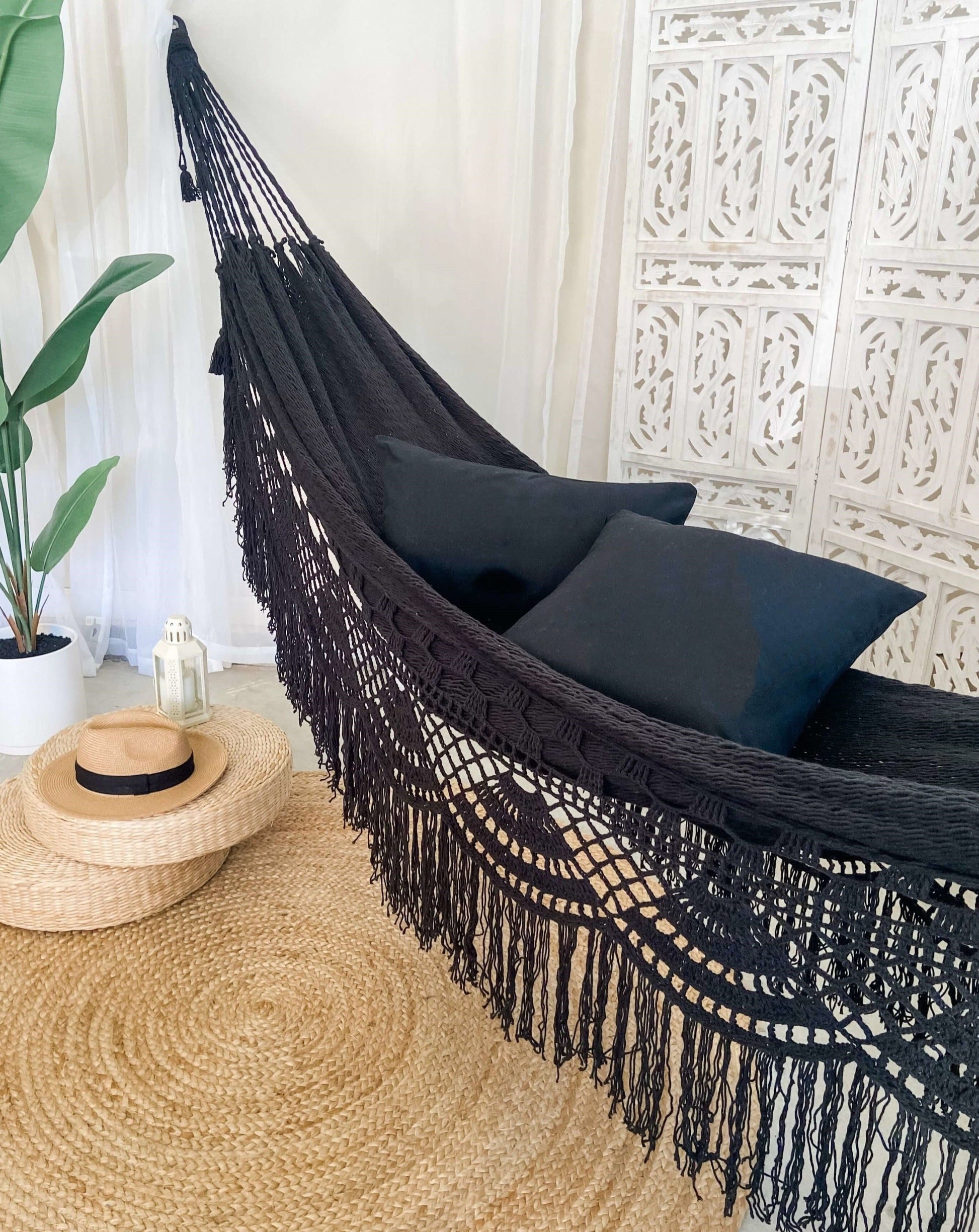 black woven crochet luxury hammock