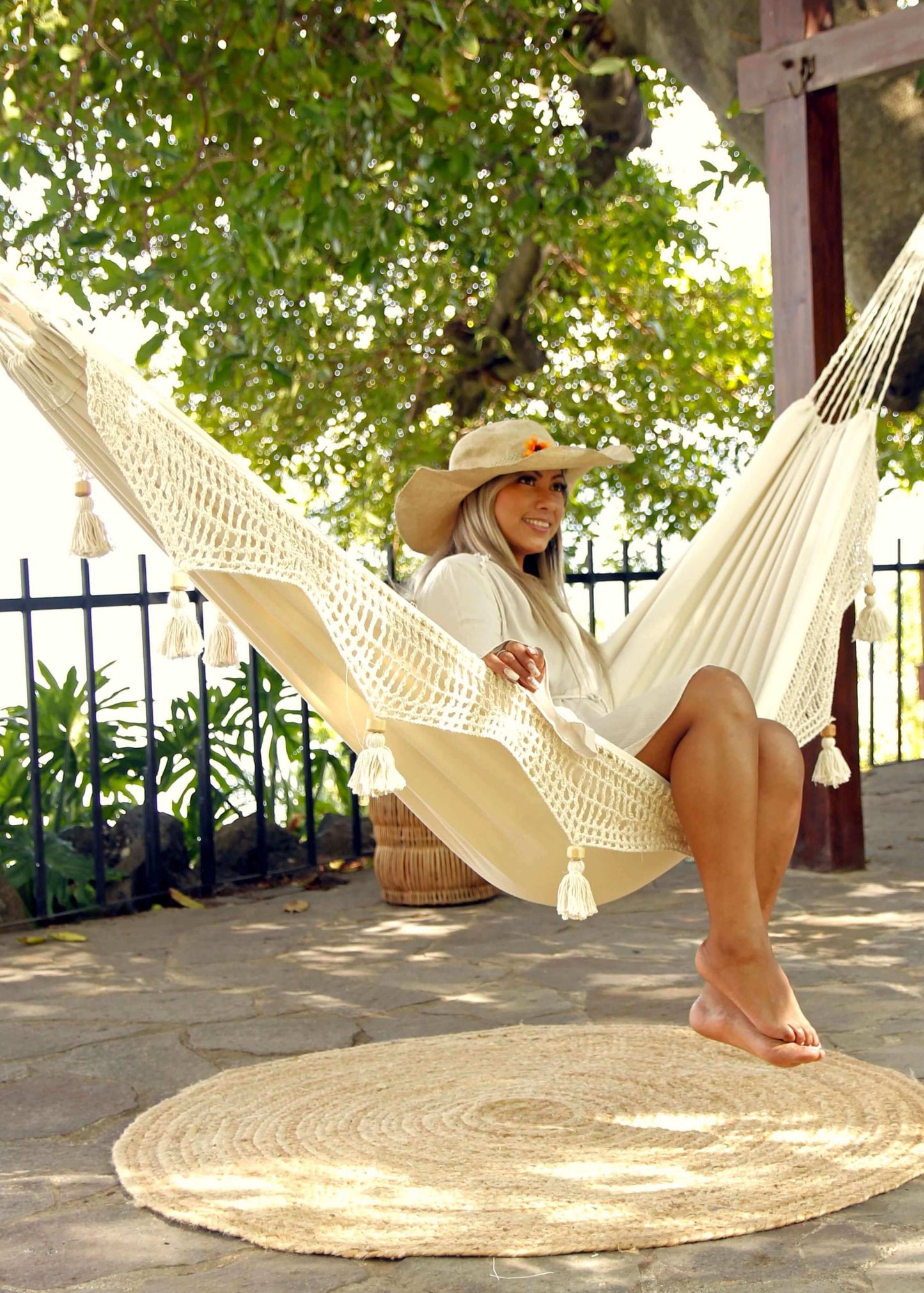 woman on a Boho Hammock with fringe