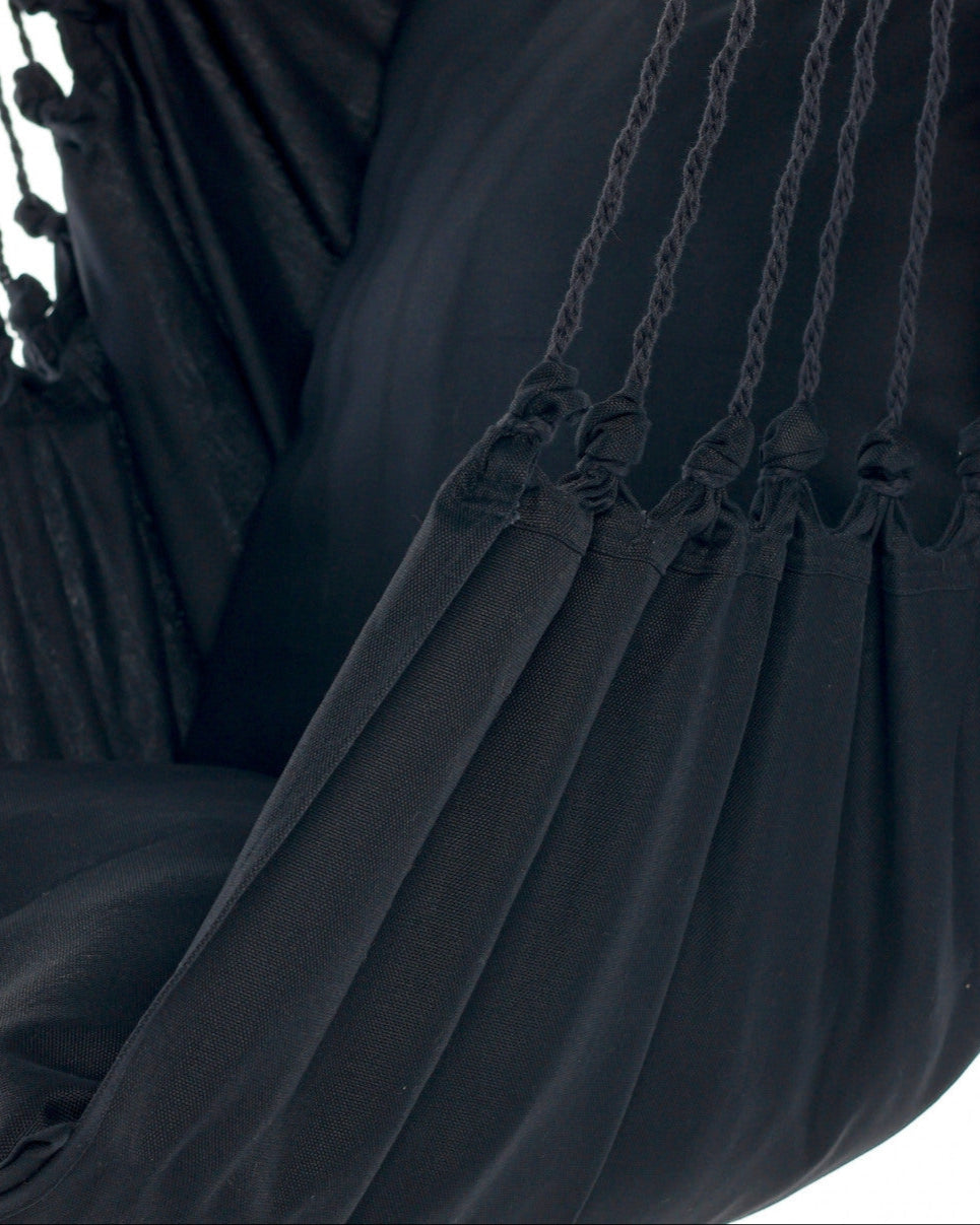 black hammock chair with cushions