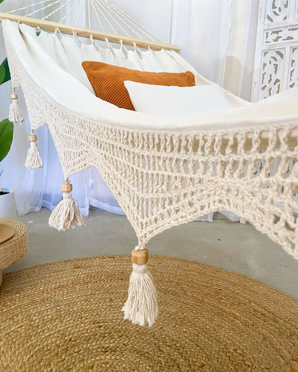 Bohemian Hammock With Wood Spreader Bars Indoor Bohemian Style