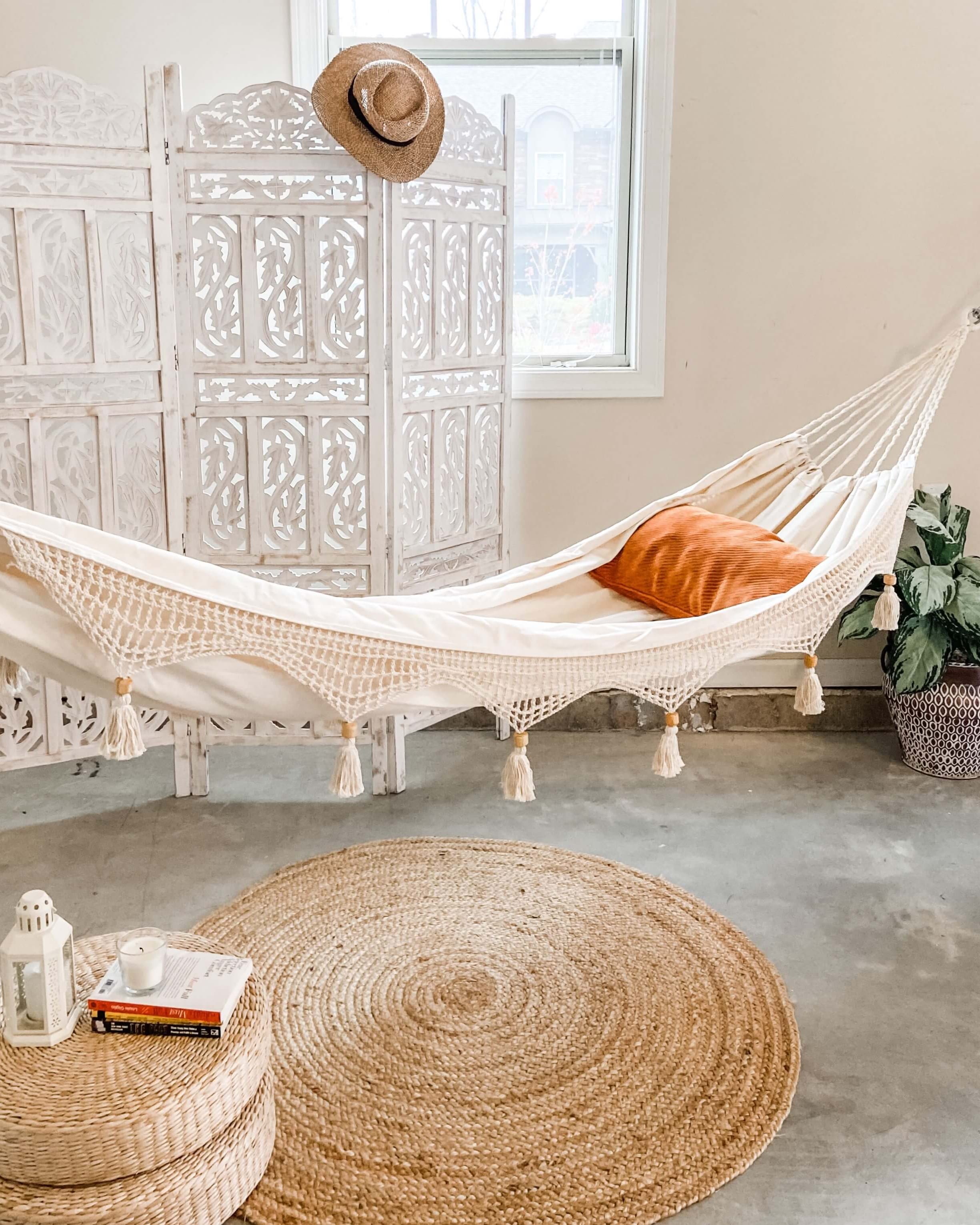 Boho White Hammock with Crochet Fringe – Limbo Imports Hammocks
