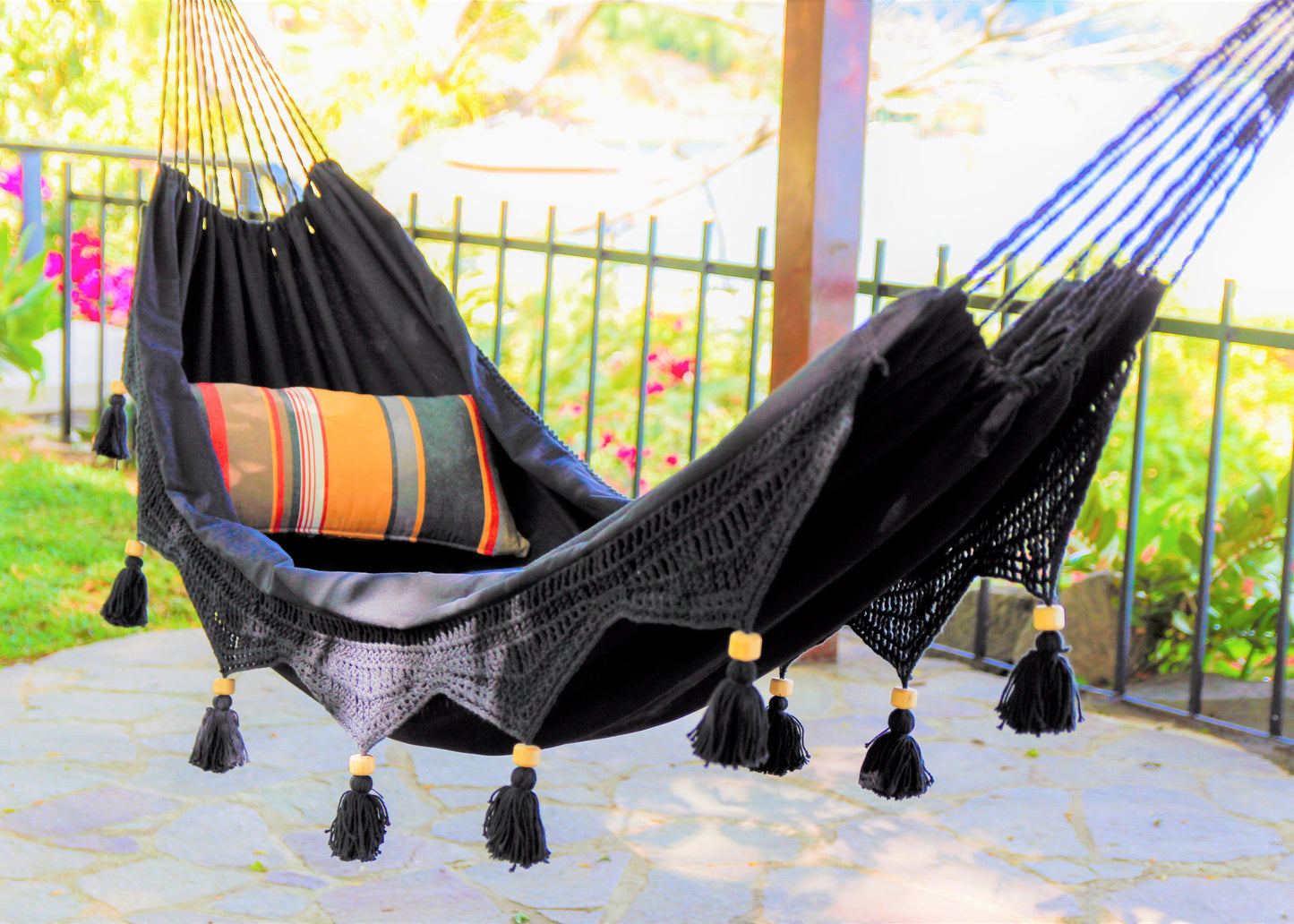 Black Hammock with crochet fringe