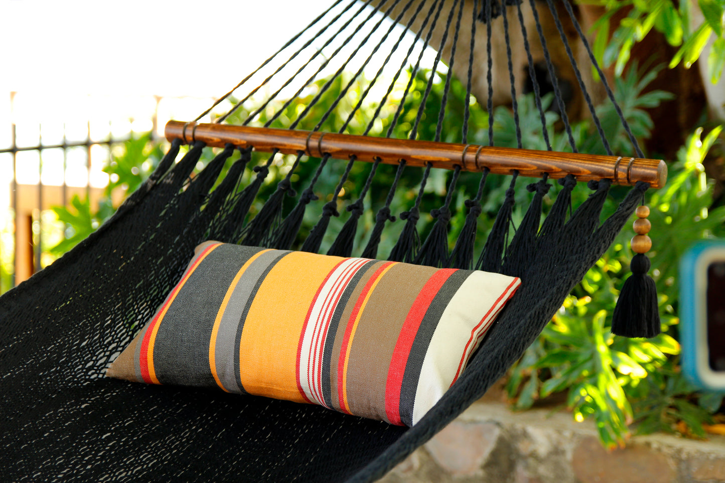 Black Woven Hammock With Wood Spreaders