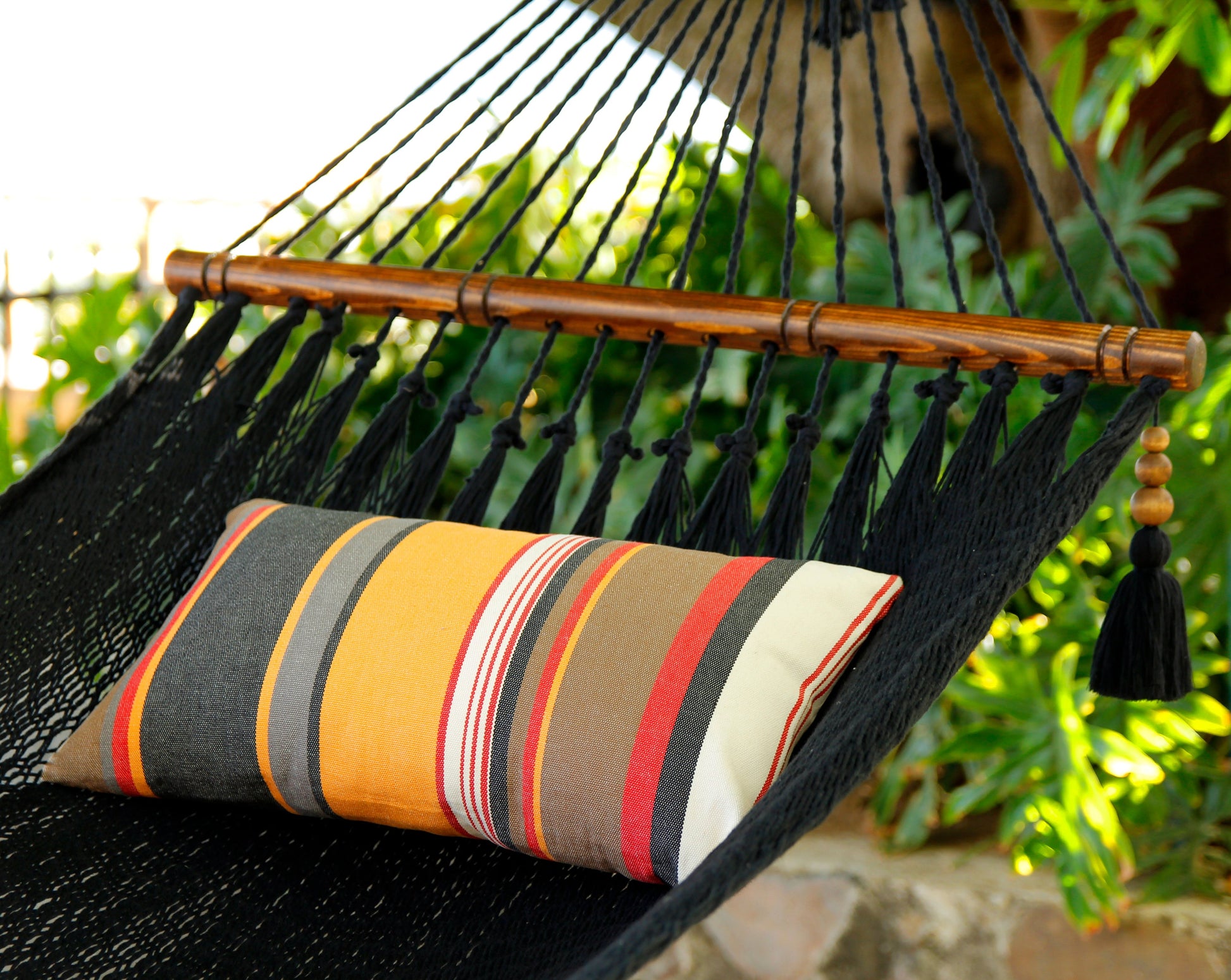 Orange Black Red Striped Throw Pillow