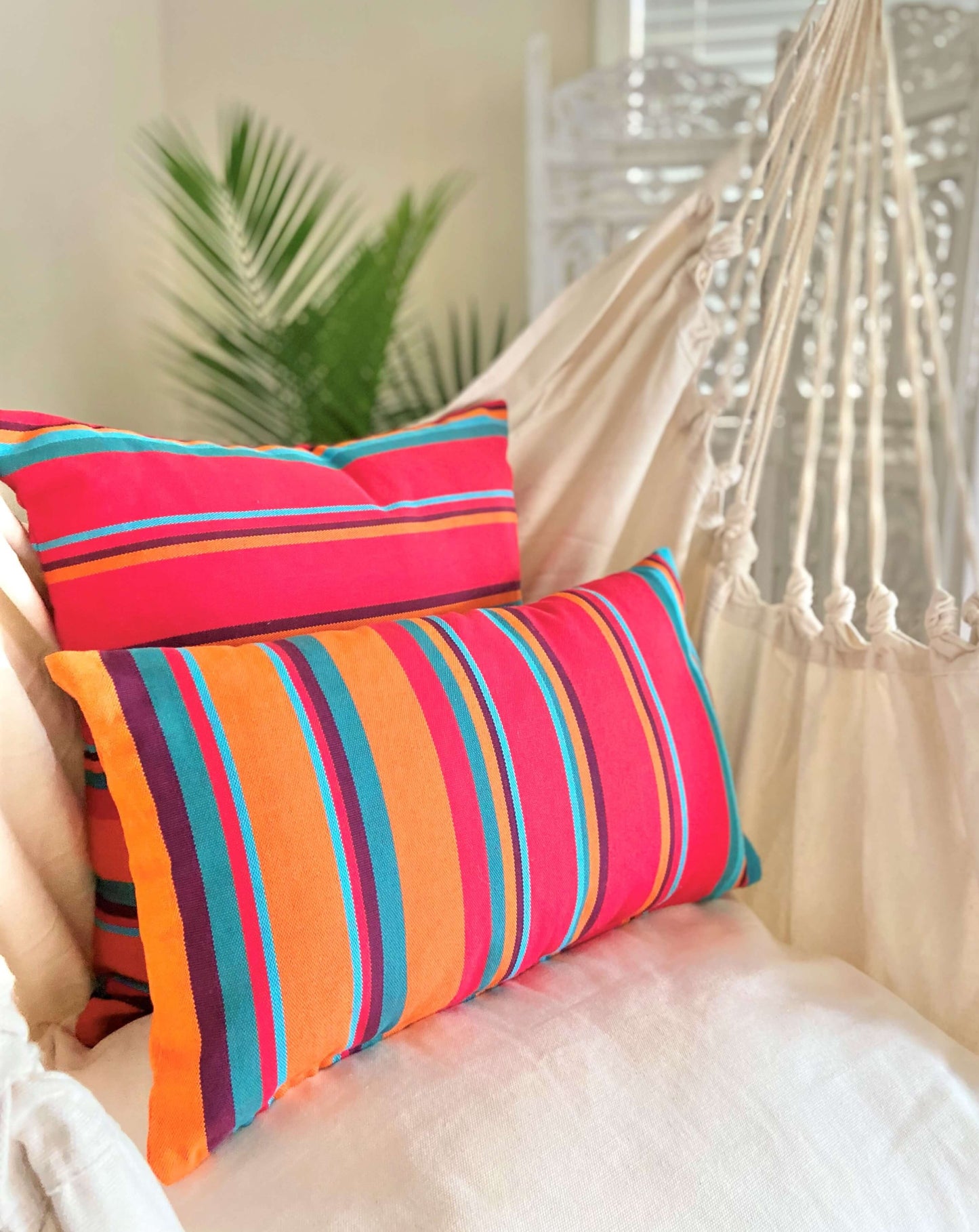 Orange Red Striped Pillow Cover