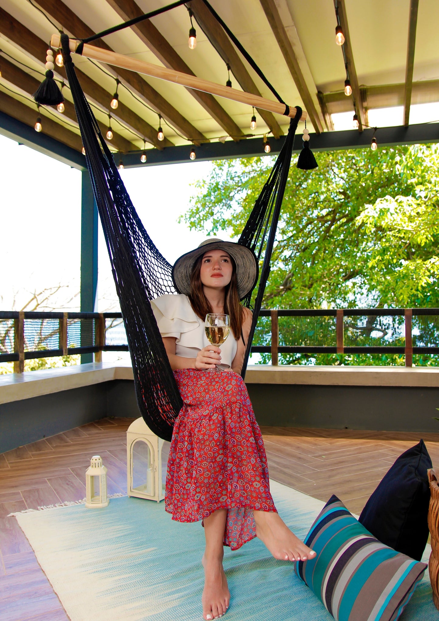 black woven hammock swing chair