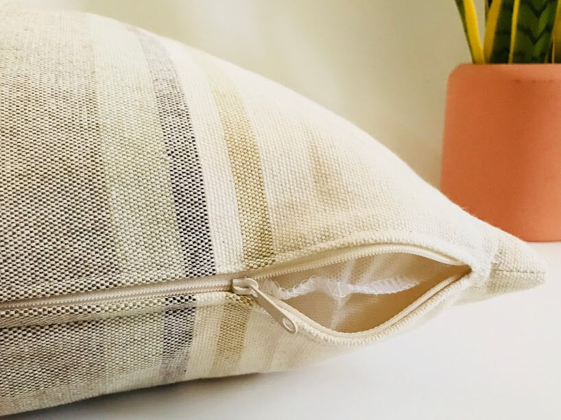Neutral Tan Striped Cotton Pillow Cover