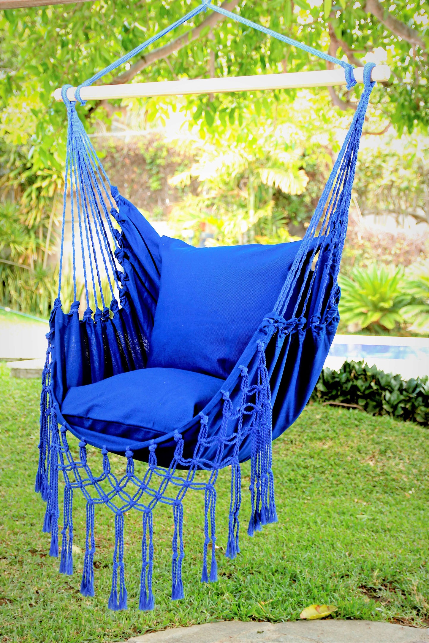 Blue Macrame Hanging Chair Hammock