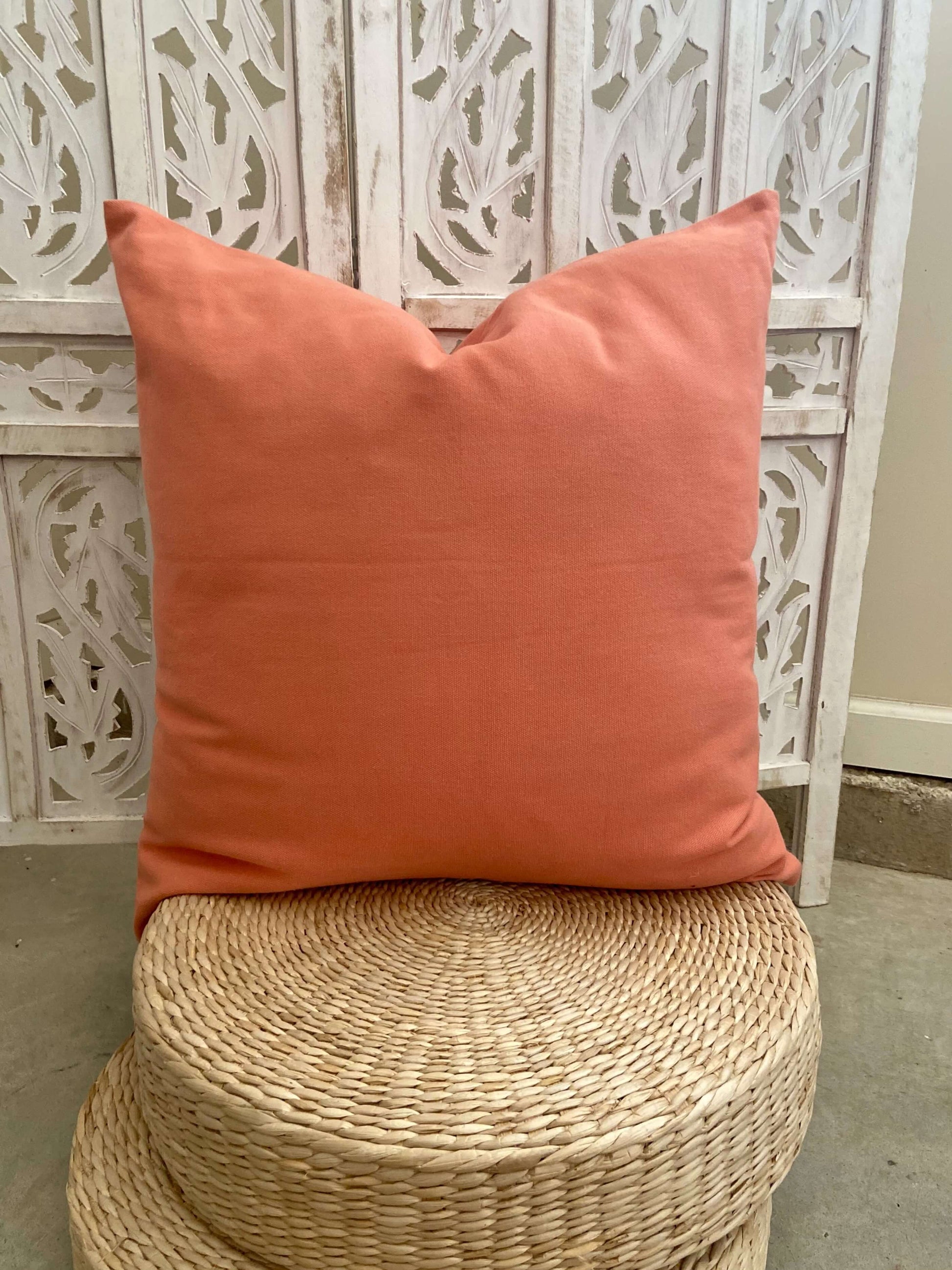 Coral Pink Cotton Throw Pillow