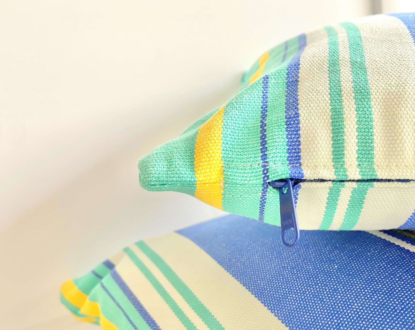 Blue Green Striped Throw Pillow and zipper