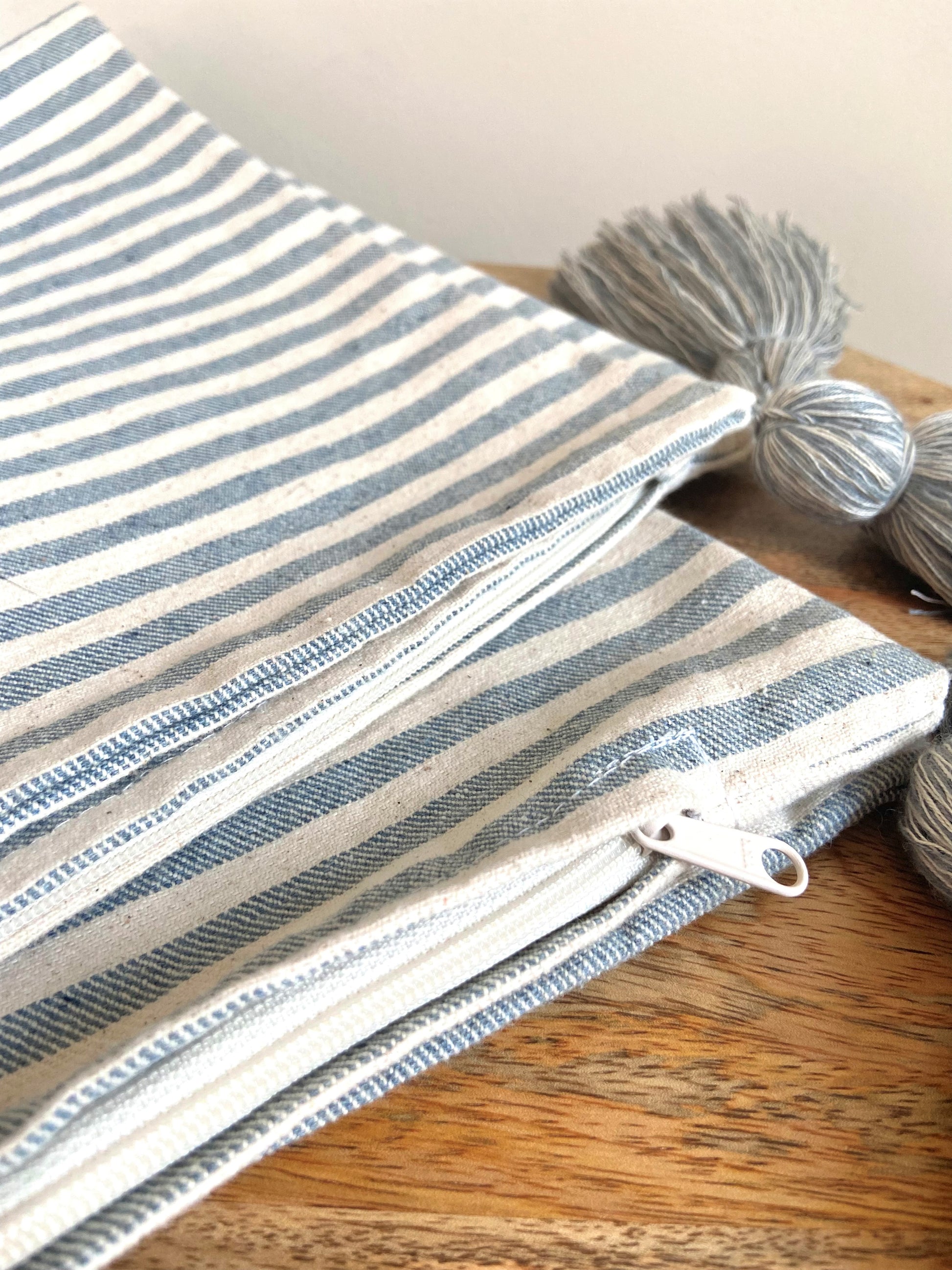 coastal beach blue striped pillow and zipper