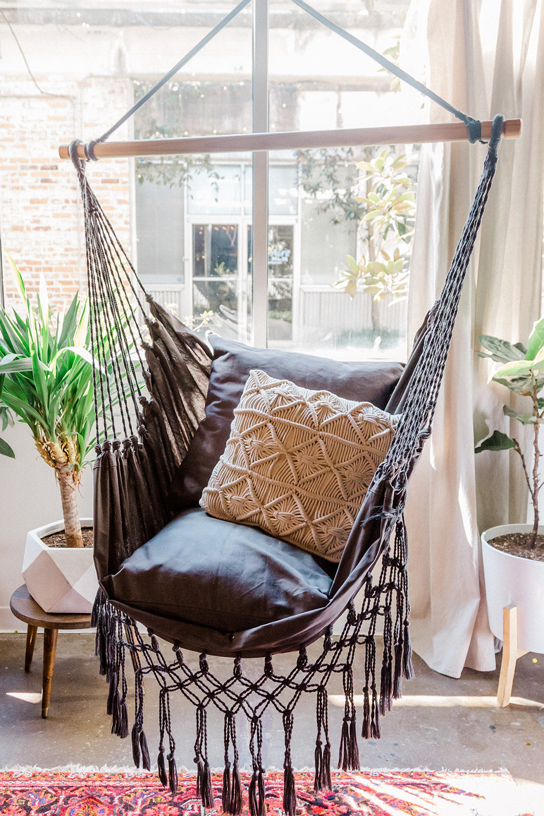 boho macrame hanging chair swing indoors