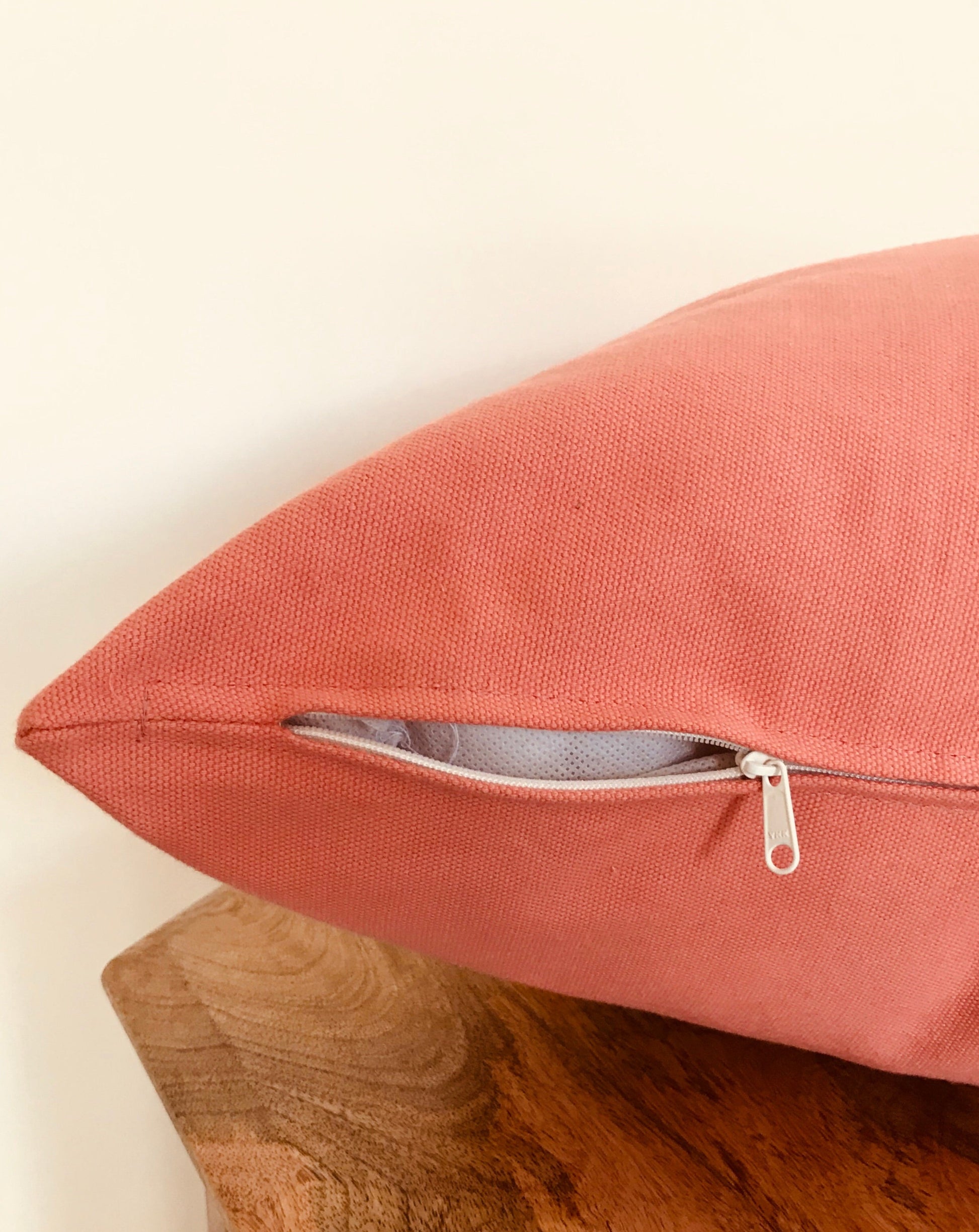 Coral Pink Cotton Throw Pillow