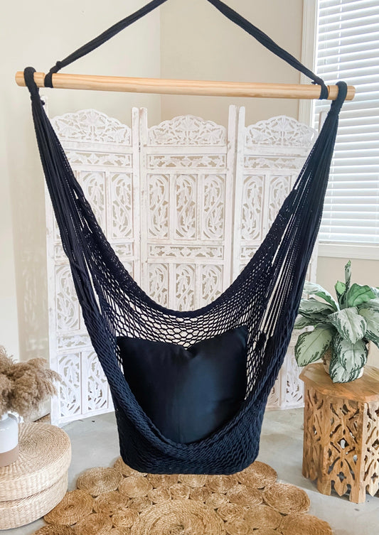 black macrame hammock swing chair