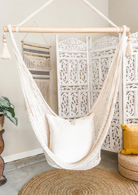 rope hammock swing in a living room