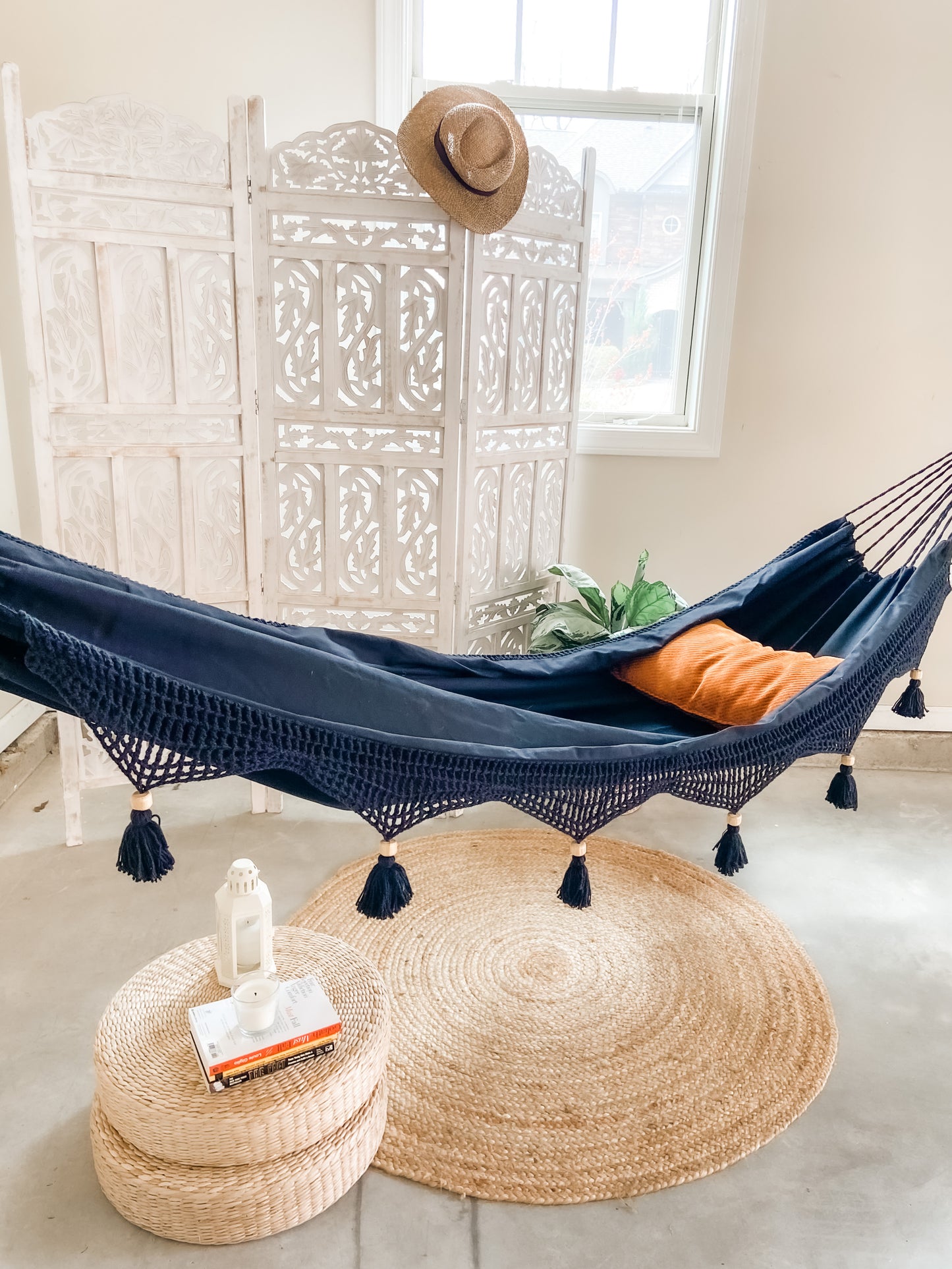 Black Hammock with crochet fringe