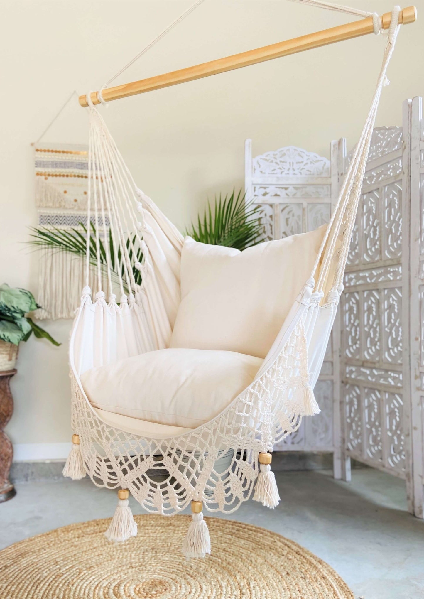 indoor White Crochet Hammock Chair Swing