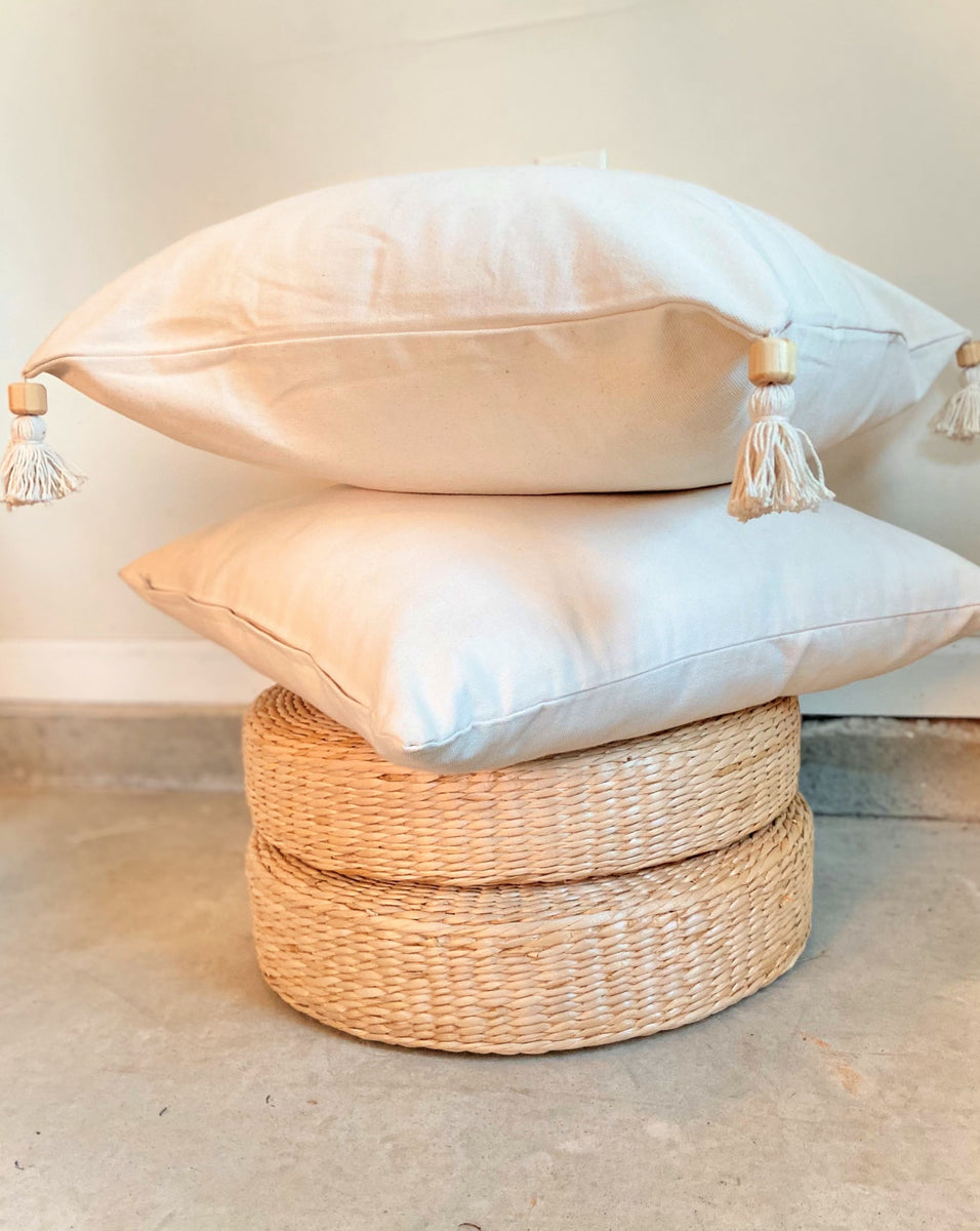 Natural White Tassel Pillow Cover Canvas Pillow With Wood Tassels Boho Tassel Pillow Cover