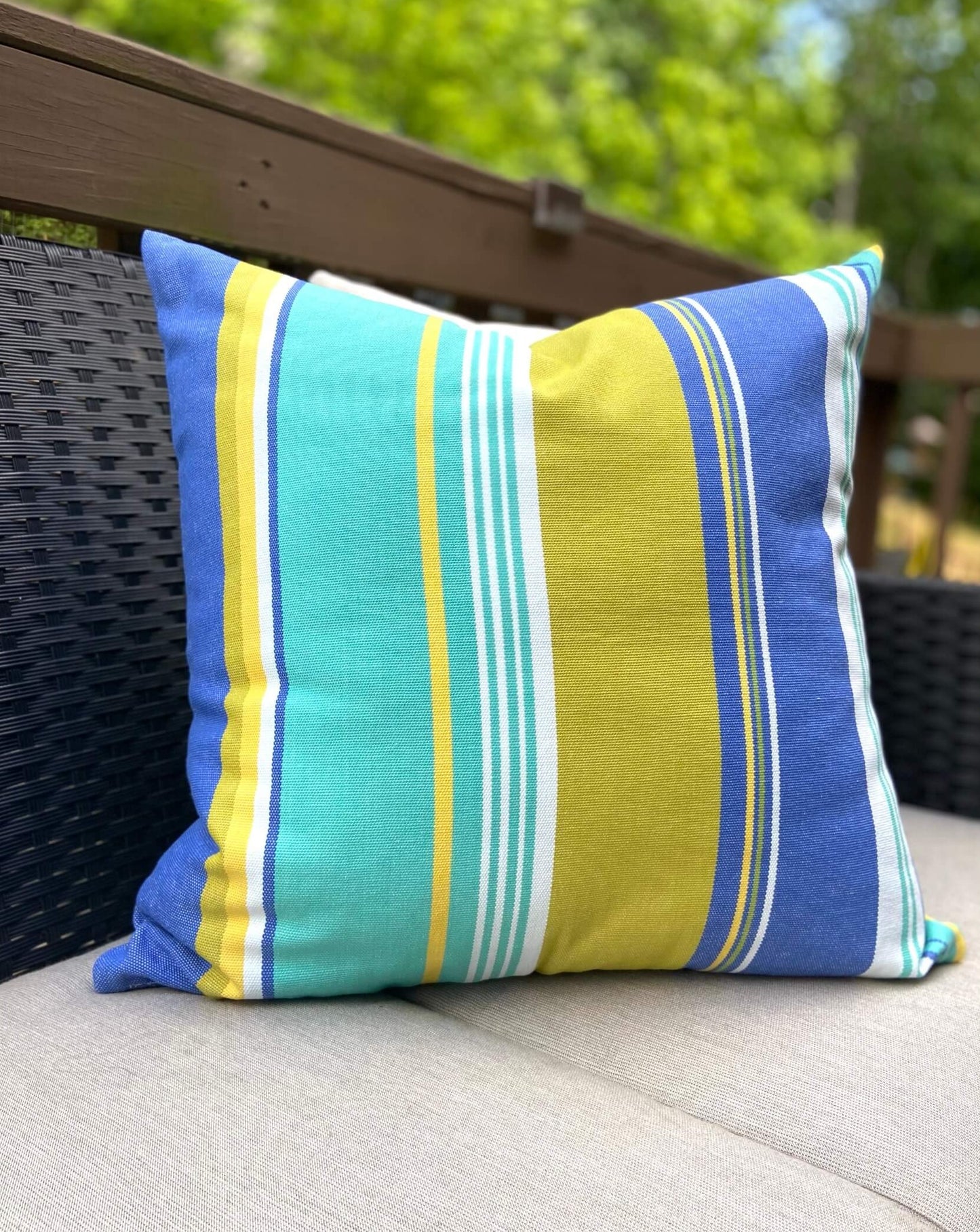 Blue Green Striped Throw Pillow