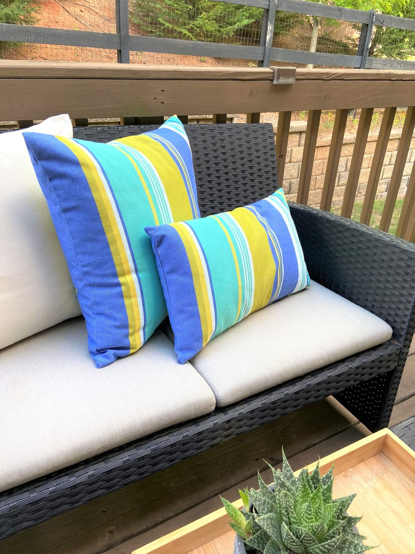 Blue Green Striped Throw Pillow