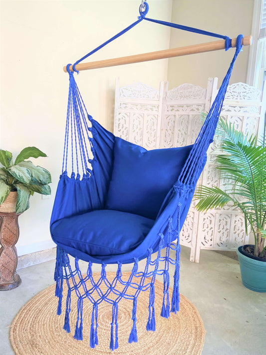Blue Macrame Hanging Chair Hammock