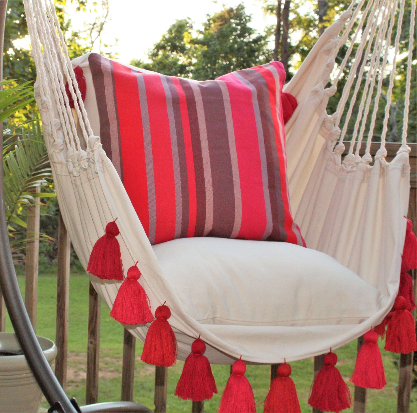 pink red stripe pillow cover