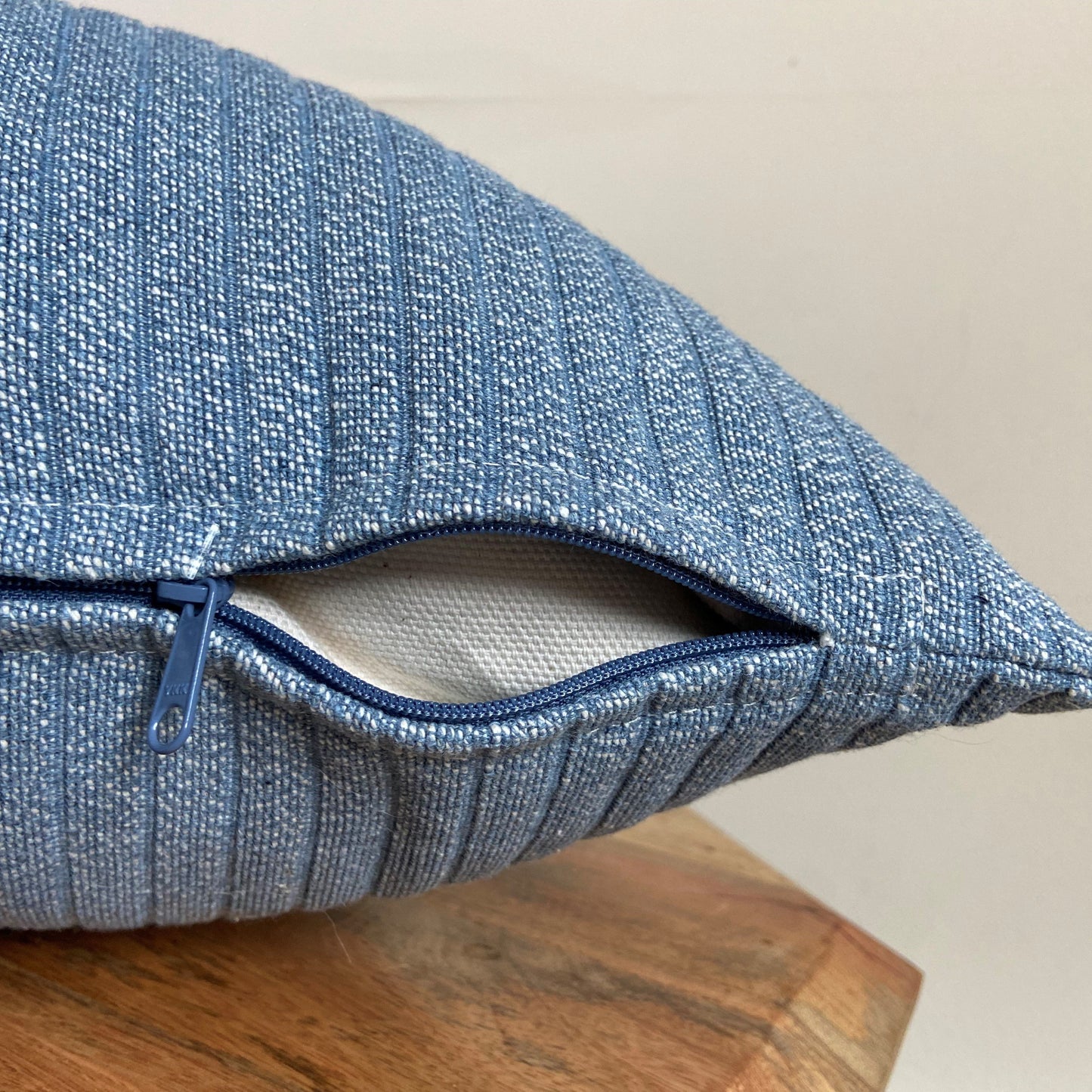 Striped Blue Jeans Denim Throw Pillow with zipper