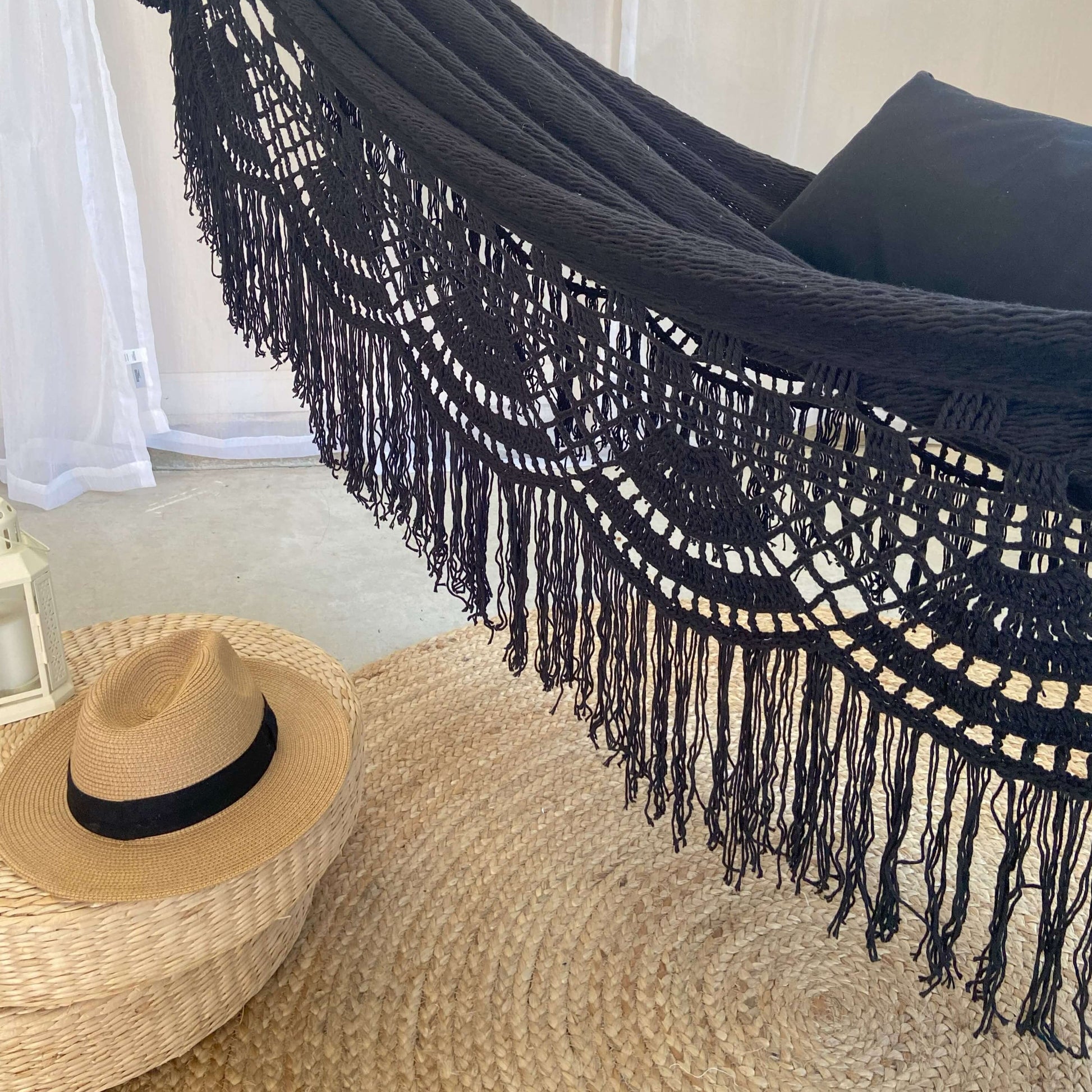 Black Woven Luxury Hammock Boho Crochet Hammock Designer
