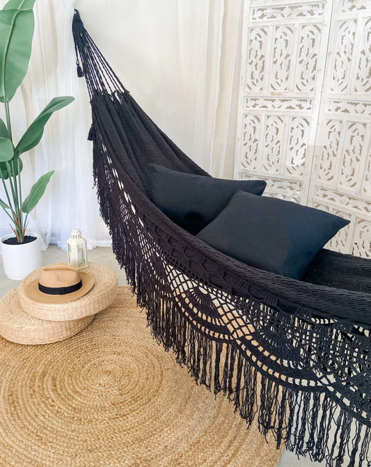 black woven crochet luxury hammock