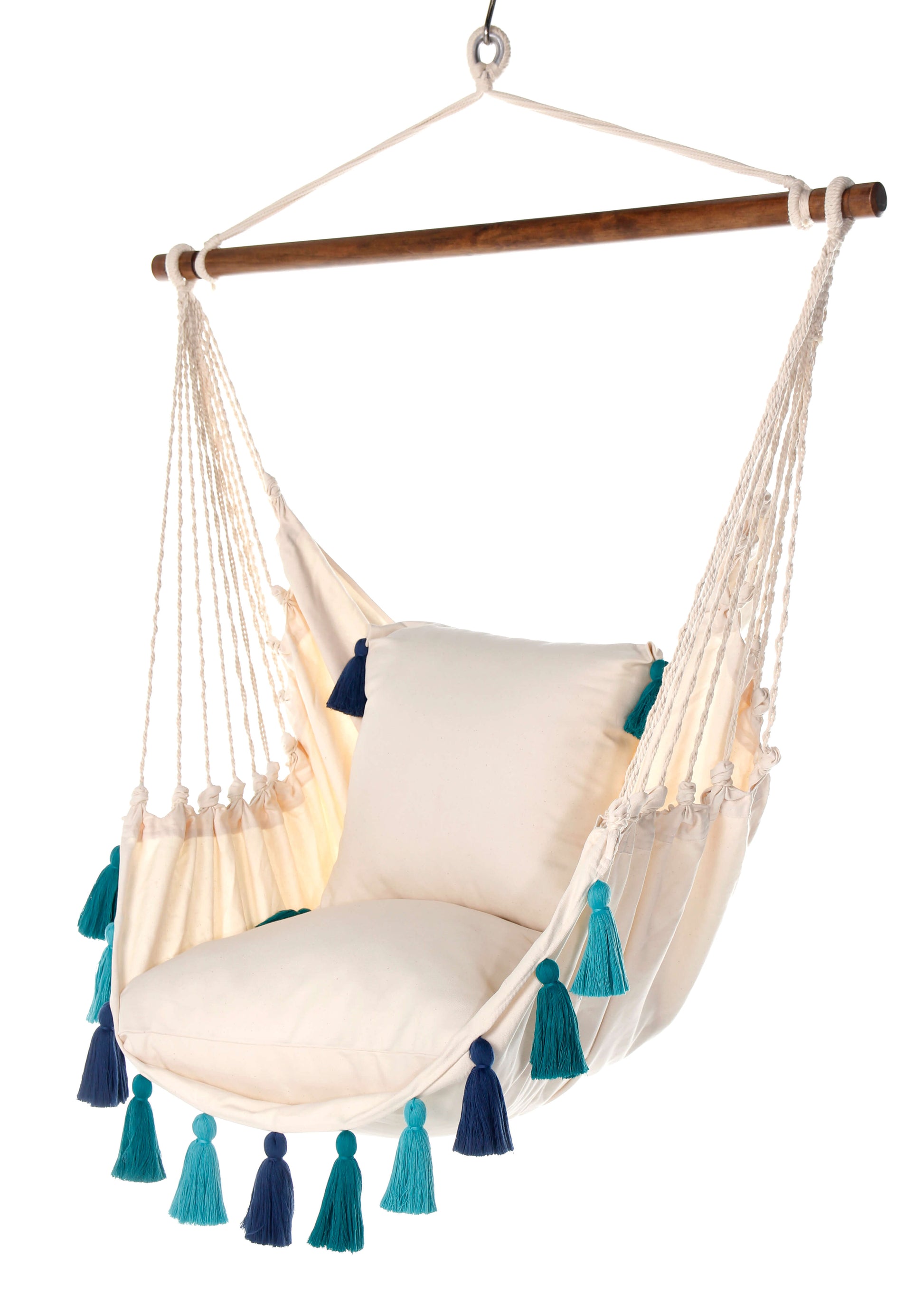 Blue Boho Hammock Chair Swing with Tassels
