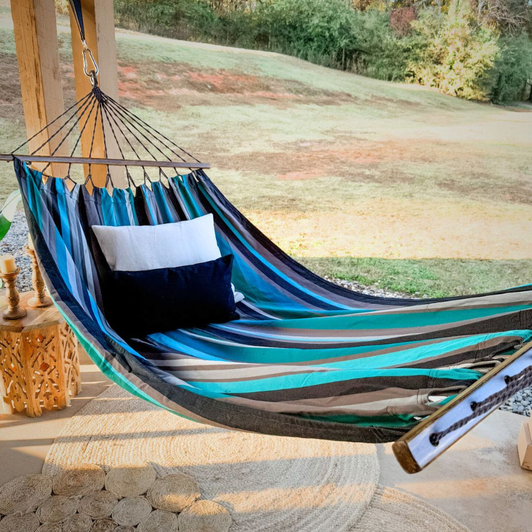 Turquoise Blue Hammock with spreader bars