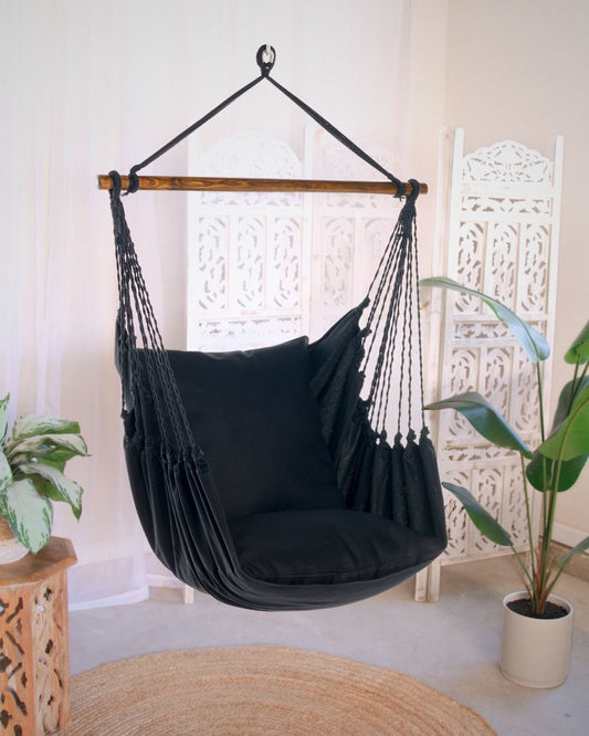 black hammock chair indoors 