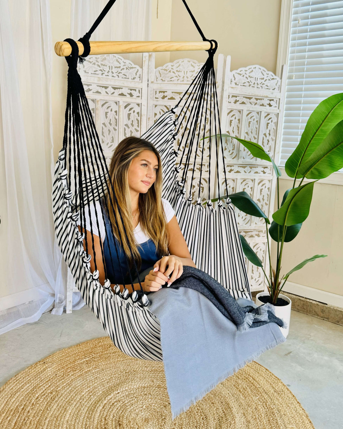 Striped Black and White Hammock Swing | Black White Hanging Chair