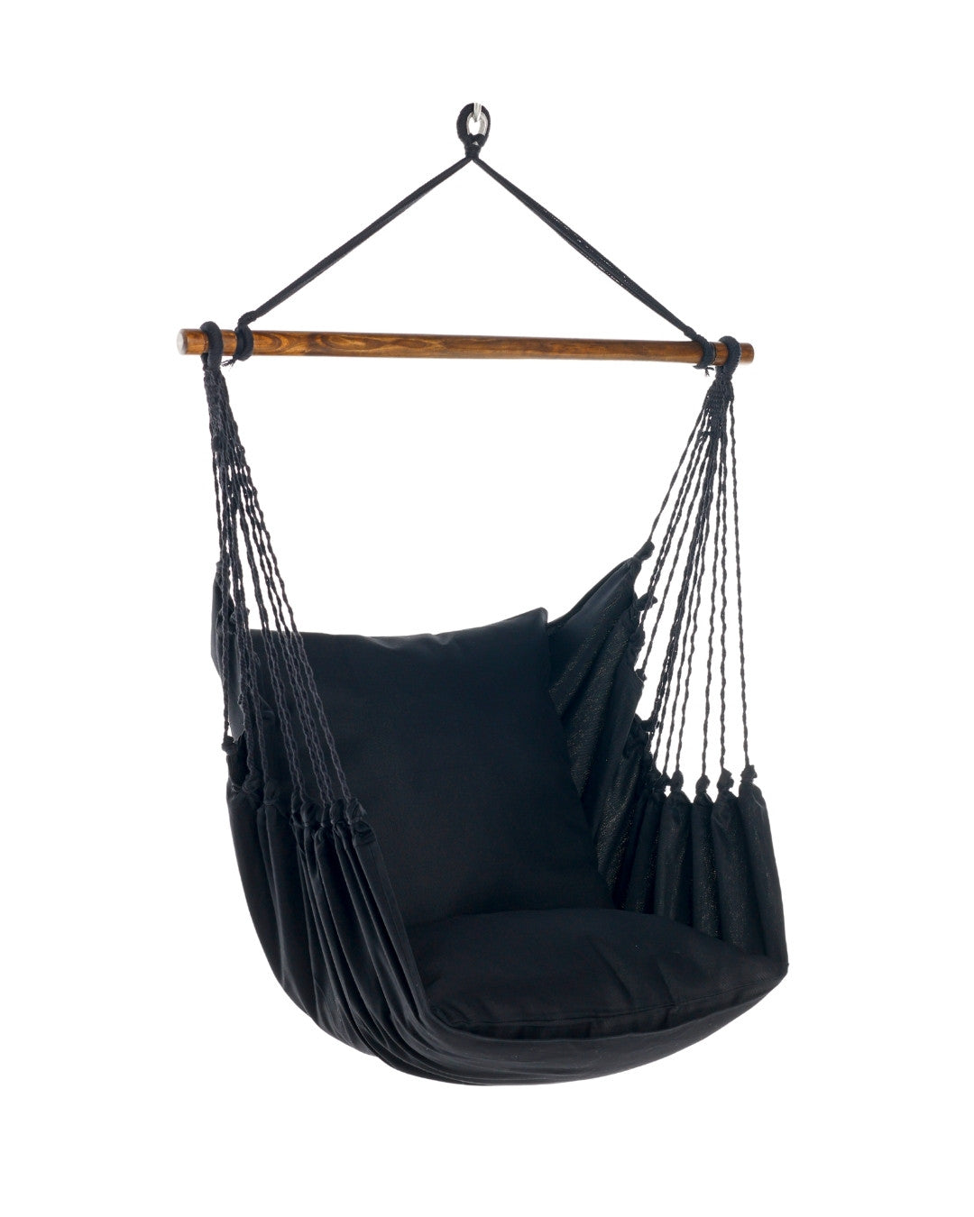 black hammock chair with cushions