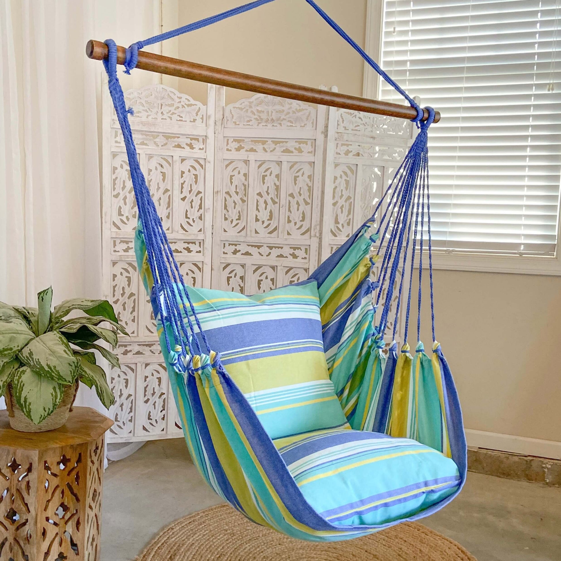 blue green striped hammock chair swing