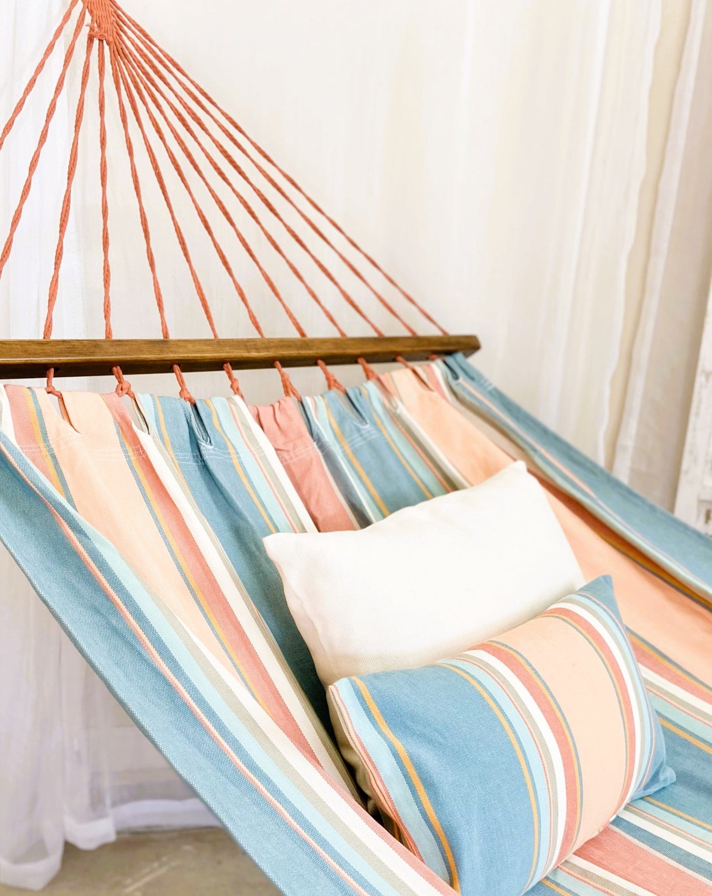 Pink & Blue Cotton Hammock With Wood Spreader Bars | PASTEL
