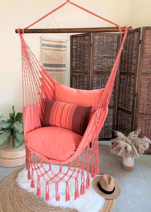 Pink Macrame Hammock Chair Swing