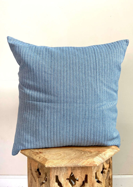 Thin Striped Blue Jeans Denim Throw Pillow