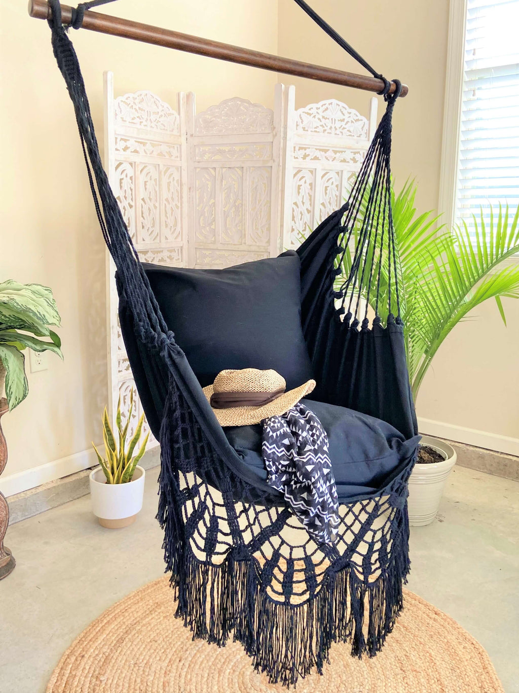 Boho Hammock Chair Swing  Tassel Fringe Lily Hanging Chair – Limbo Imports  Hammocks