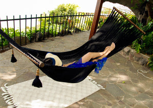 Black Woven Hammock With Wood Spreaders