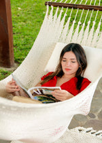 White Woven Hammock With Wood Spreaders
