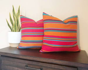 Red Orange Striped Throw Pillow