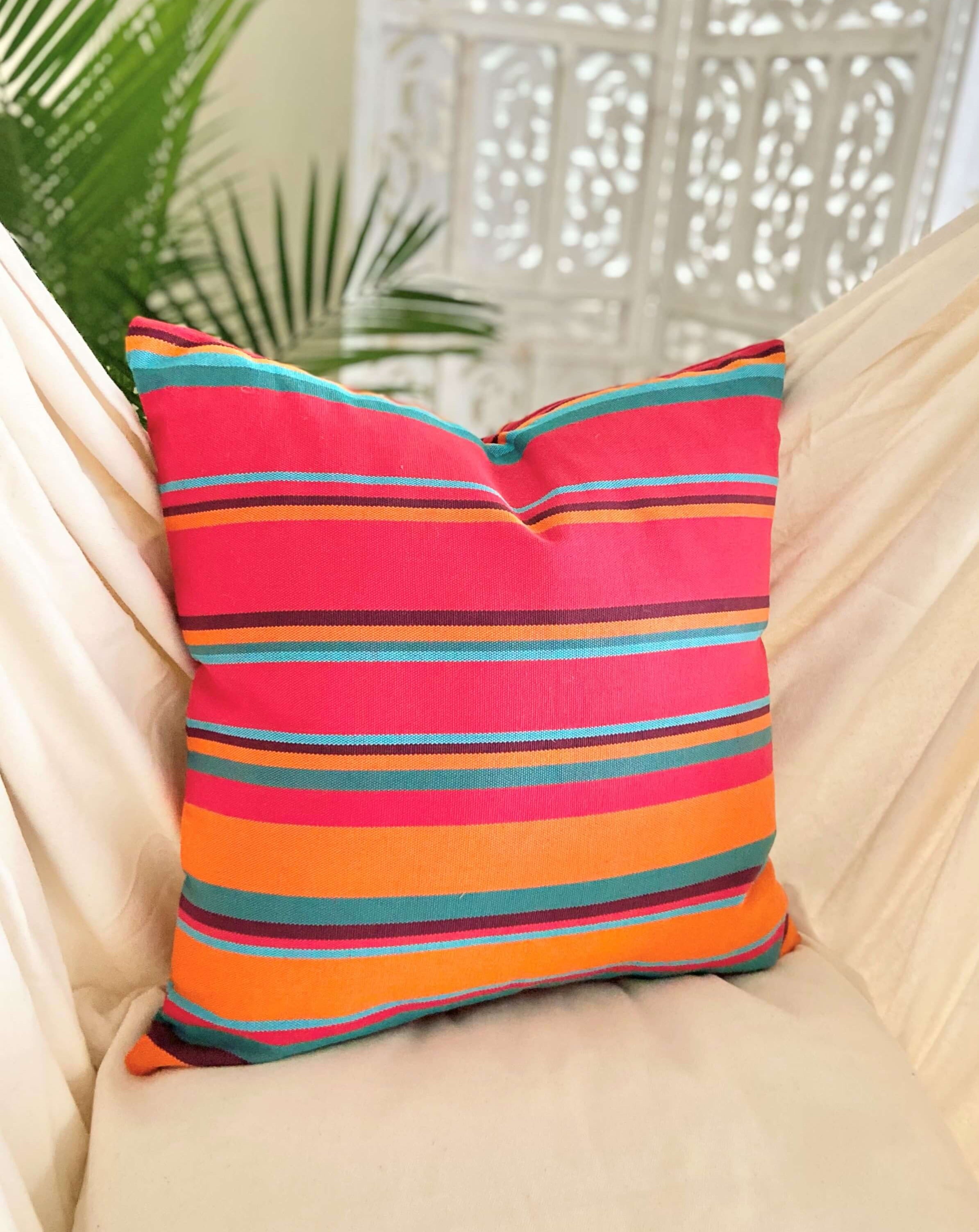 Orange Red Striped Pillow Cover