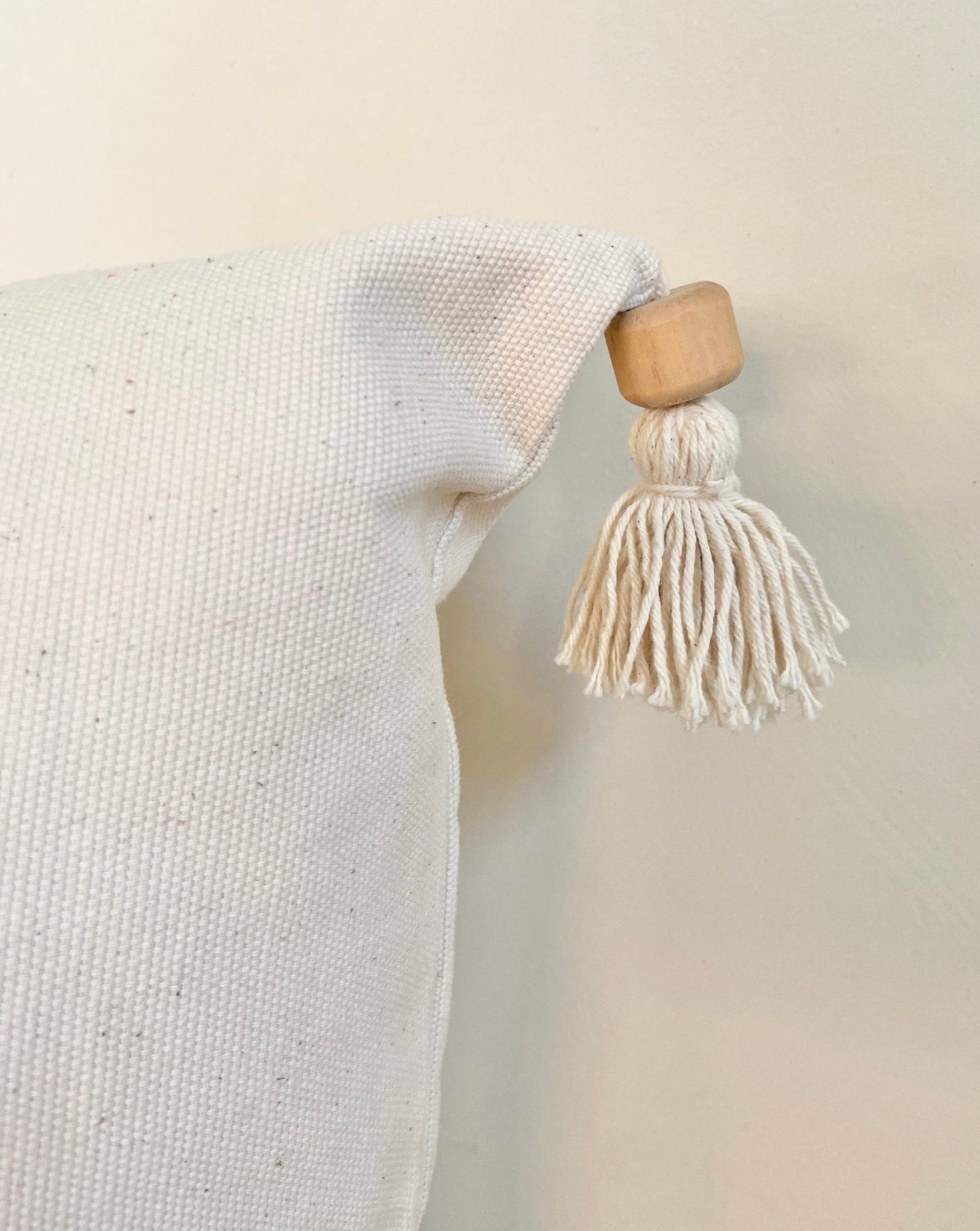 Ivory White Tassel Pillow Closeup