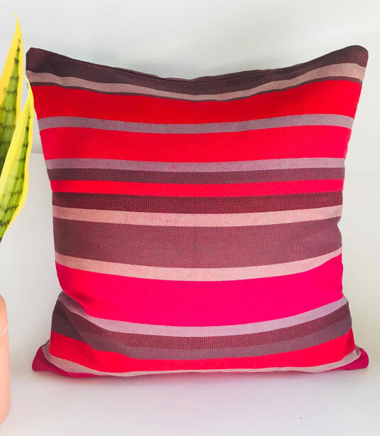 pink red stripe pillow cover
