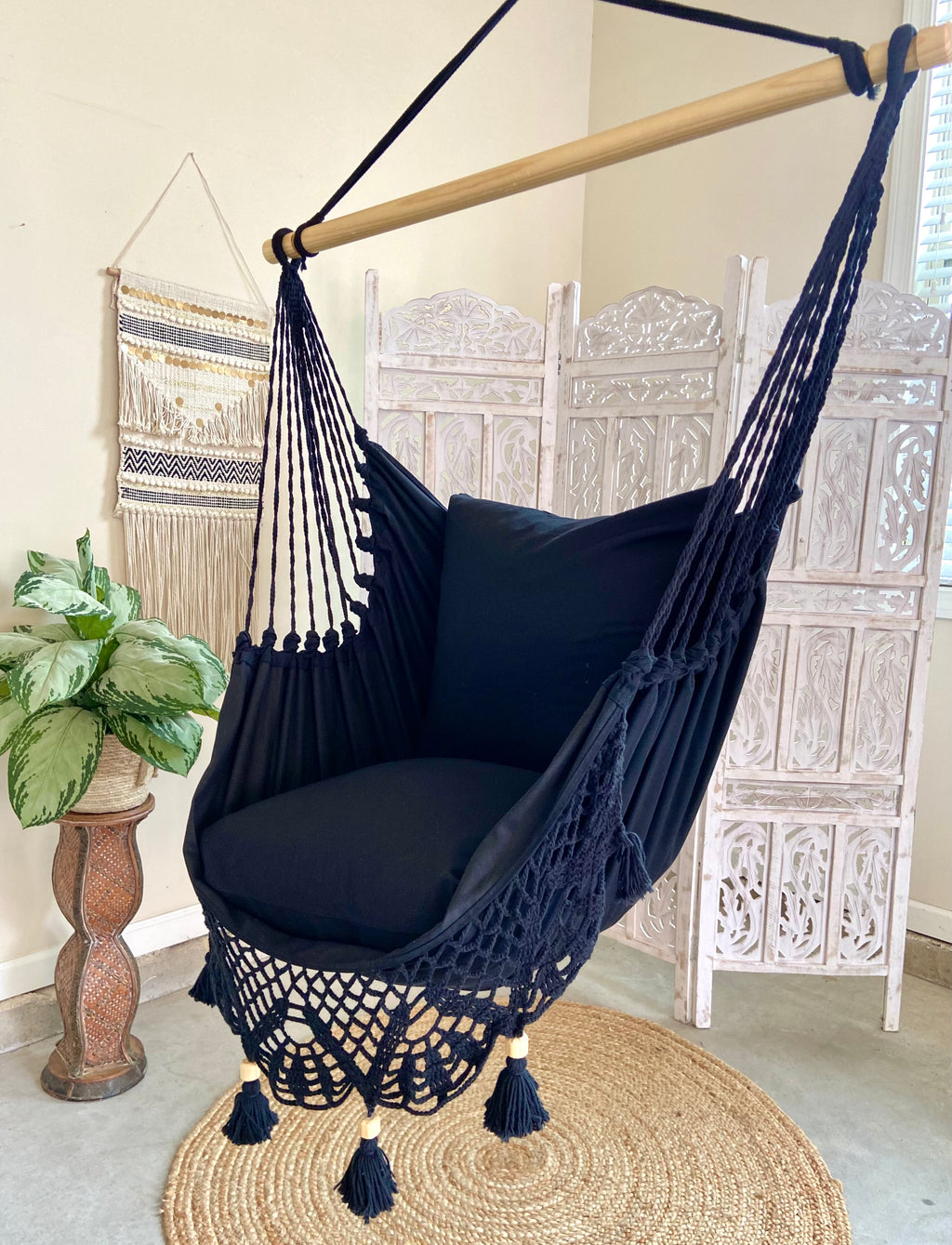 Boho Hammock Chair Swing  Tassel Fringe Lily Hanging Chair – Limbo Imports  Hammocks