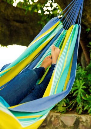 Striped Blue Green Canvas Hammock