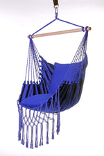 blue macrame hanging chair hammock
