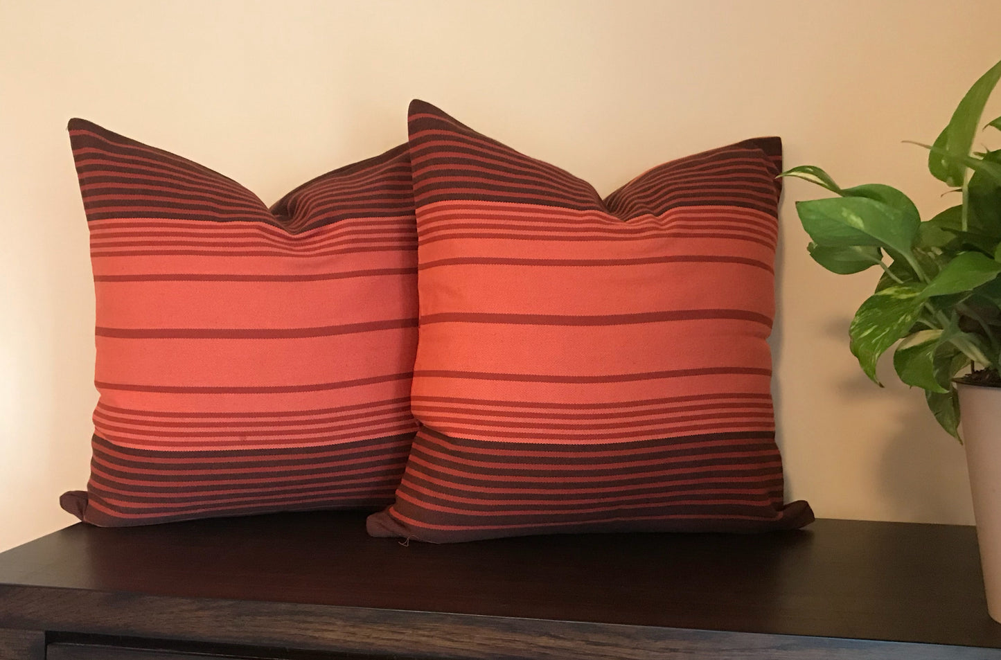 blush pink striped pillow cover