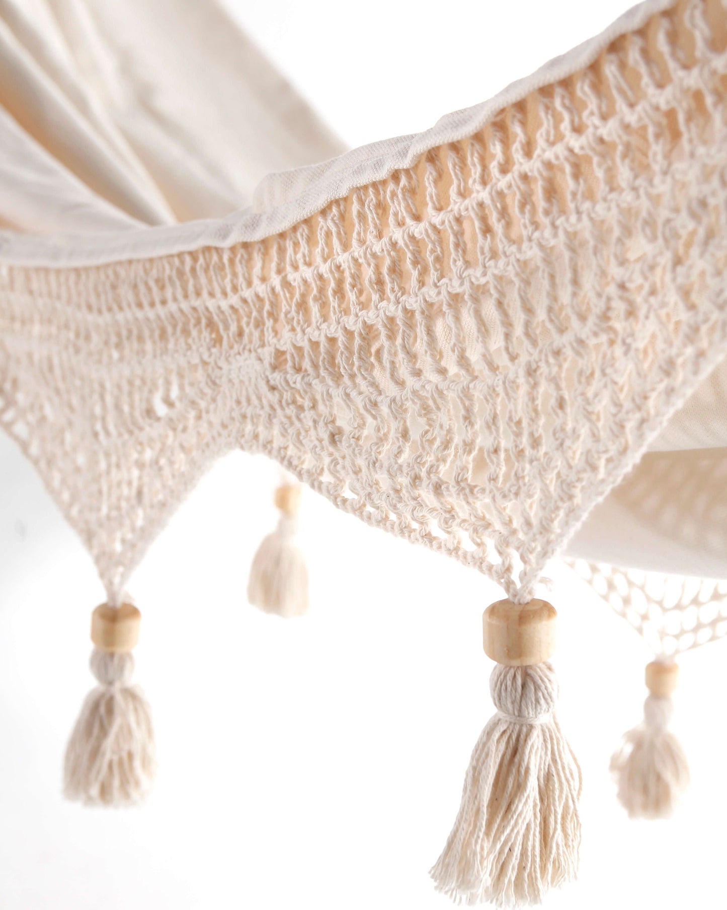 close up of a Crochet Fringe Boho Hammock 